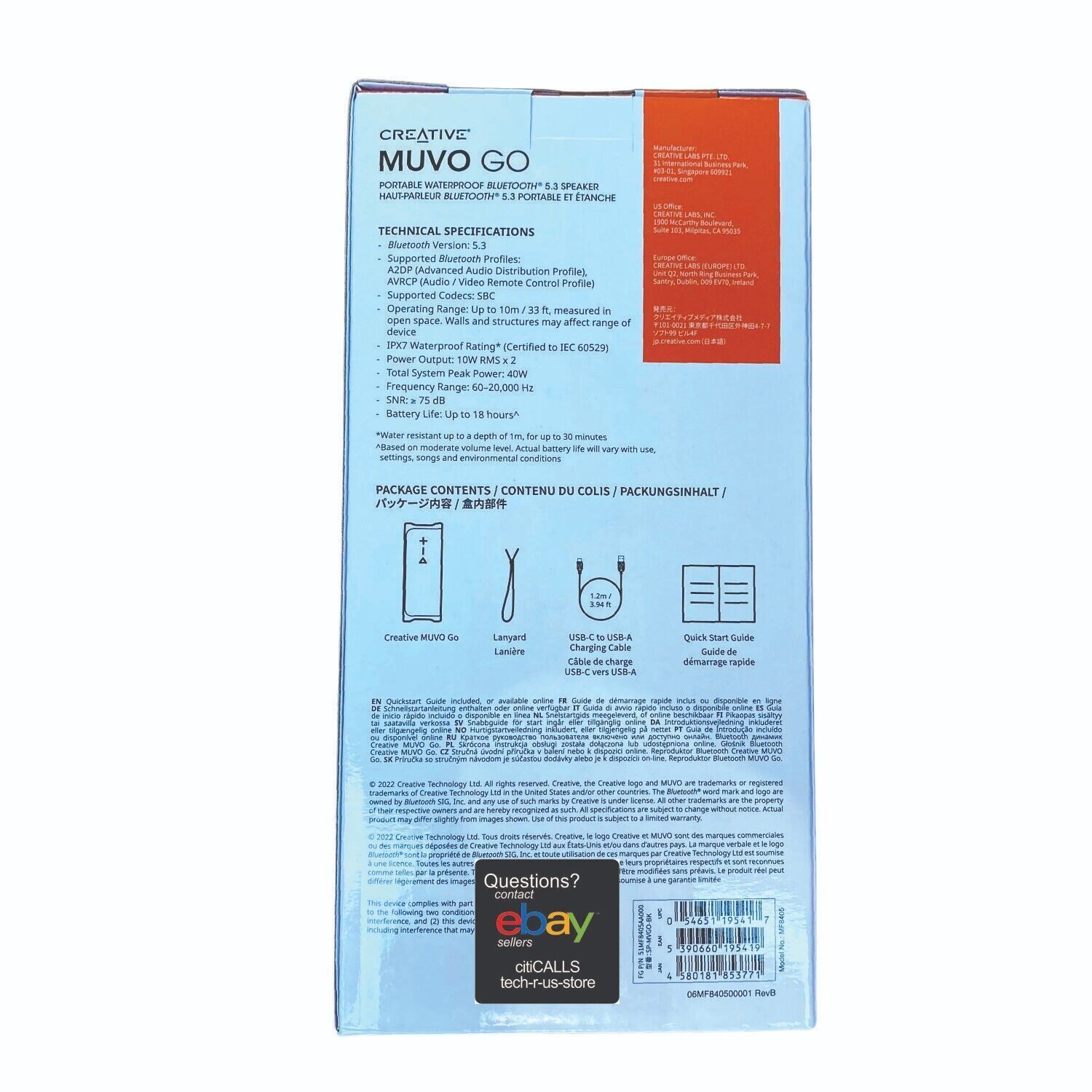 Creative Labs 51MF8405AA000 Speaker MUVO Go (Black) Battery Rechargeable -Retail