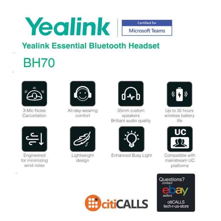 Yealink BH70-DUAL-TEAMS-USB-A 1208663 Stereo All Day Wireless Bluetooth Headset