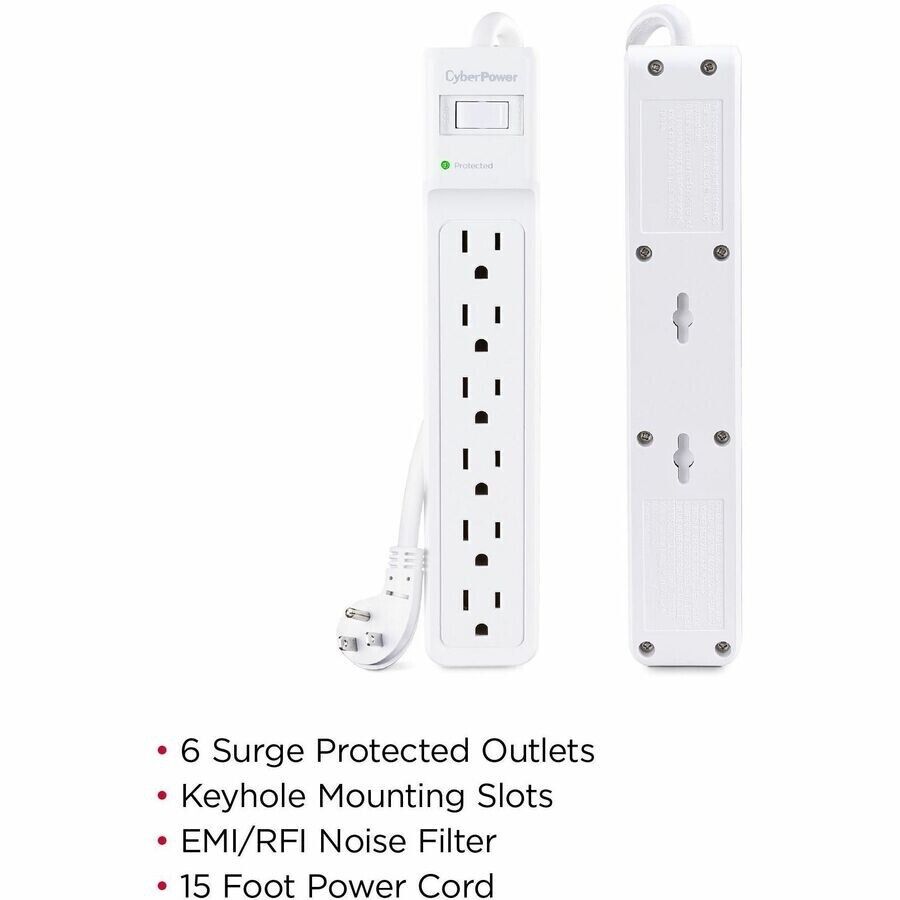 CyberPower B615 6 Outlets Essential Power Surge Protection 1500J 15FT Cord WHITE