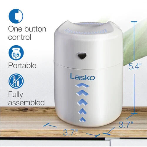 Lasko UH150 5" Personal Travel Cool Mist Humidifier w Night Light WHITE