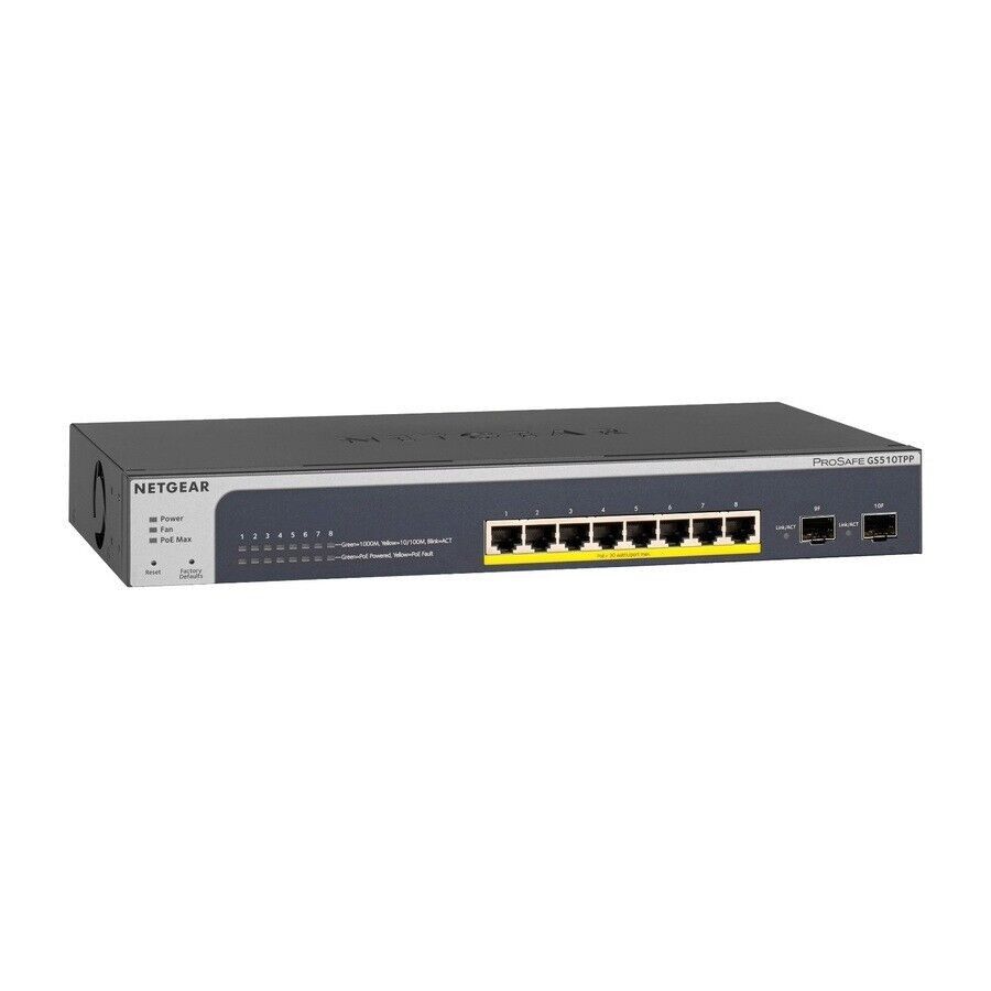 Netgear GS510TPP-100NAS 8 Port Gigabit High Power PoE+ Smart Switch w 2 SFP 190W