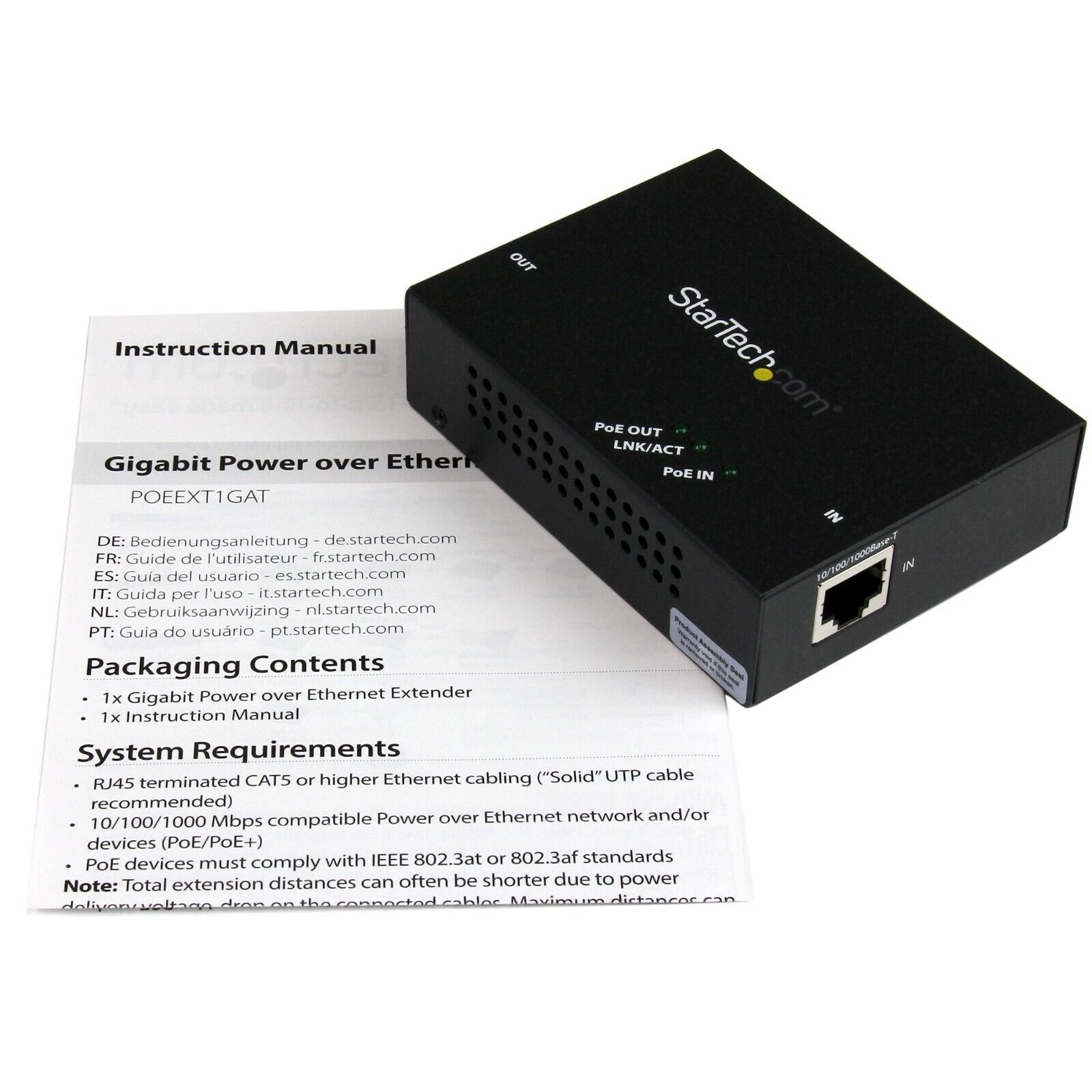 StarTech PoEEXT1GAT Gigabit PoE+ Extender 802.3at 802.3af up to 330 Ft (100m)