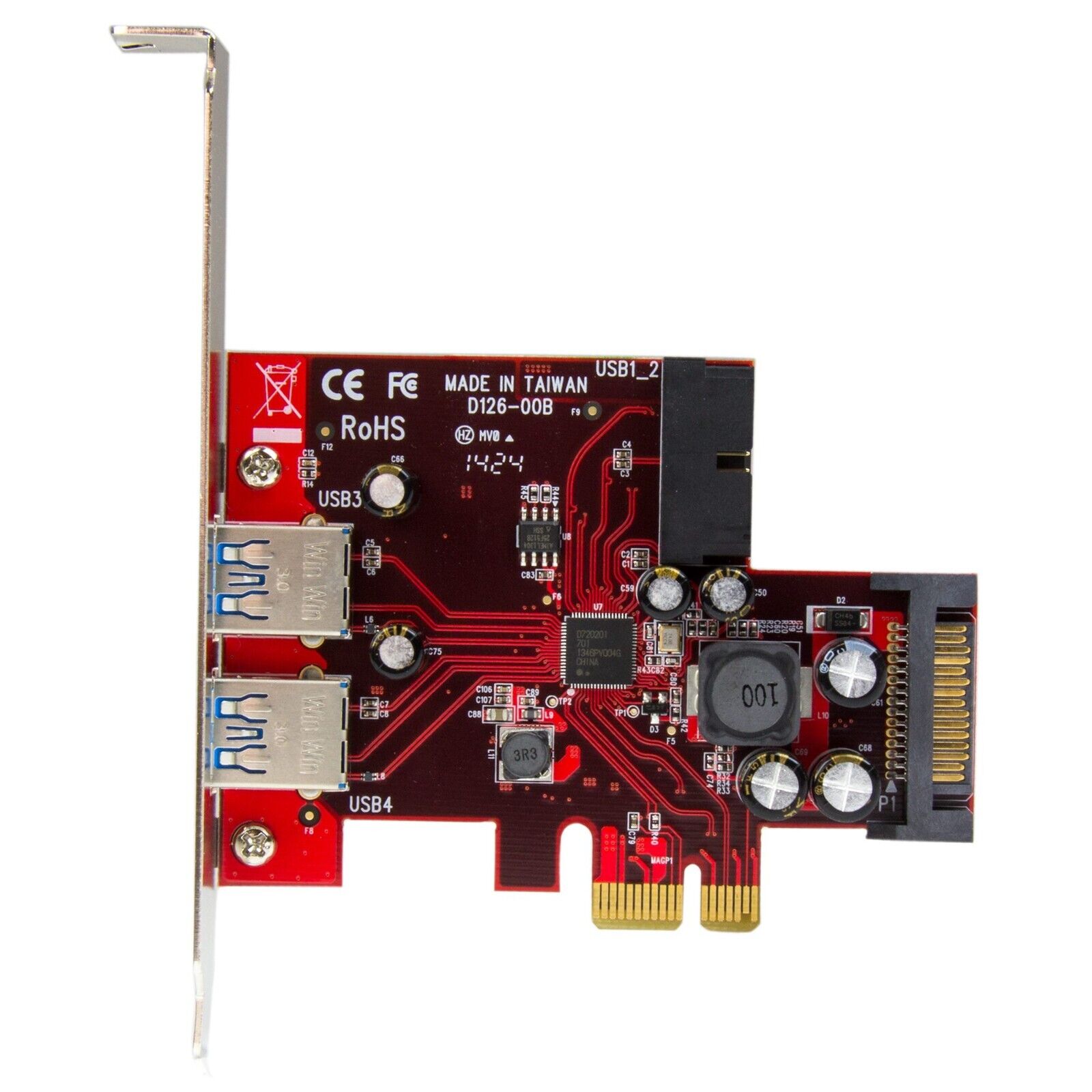 StarTech PEXUSB3S2EI 4 Port USB 3.0 PCIe Adapter Controller Card Low Profile TAA