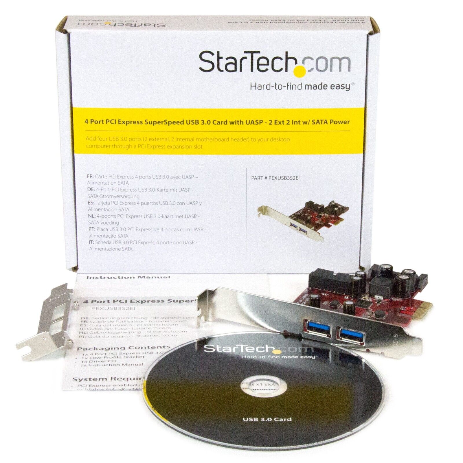 StarTech PEXUSB3S2EI 4 Port USB 3.0 PCIe Adapter Controller Card Low Profile TAA