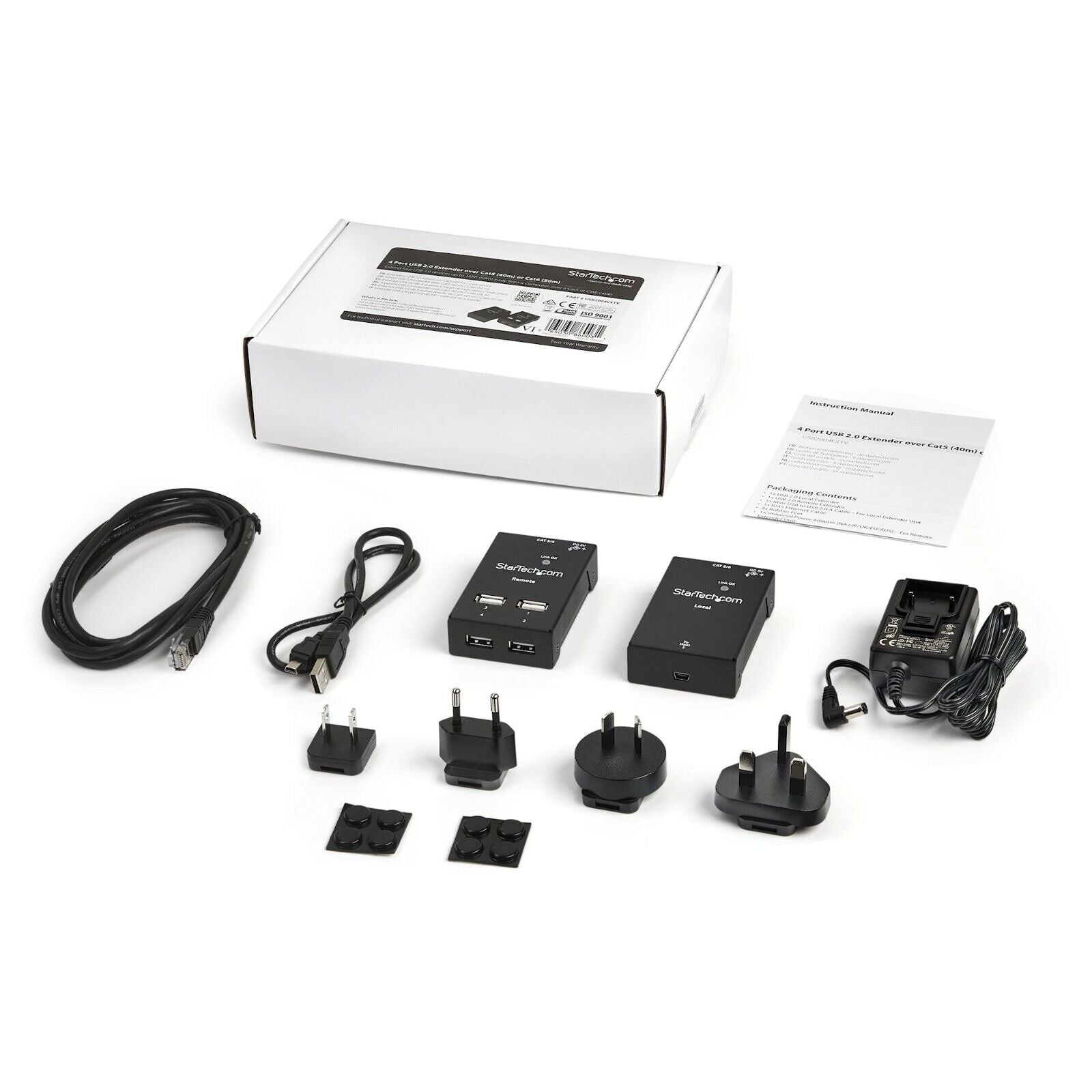StarTech USB2004EXTV 4 Port USB-A 2.0 Extender Over CAT5 CAT6 RJ45 HUB Black
