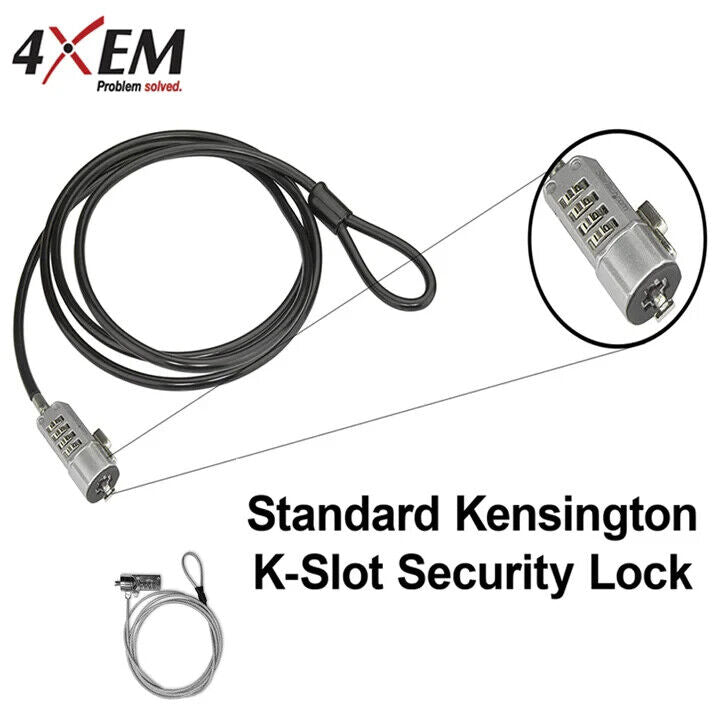 4XEM 4XLAPLOCK6B 6Ft Laptop Lock Keyless 4 Digit Vinyl Coated Steel Cable Black