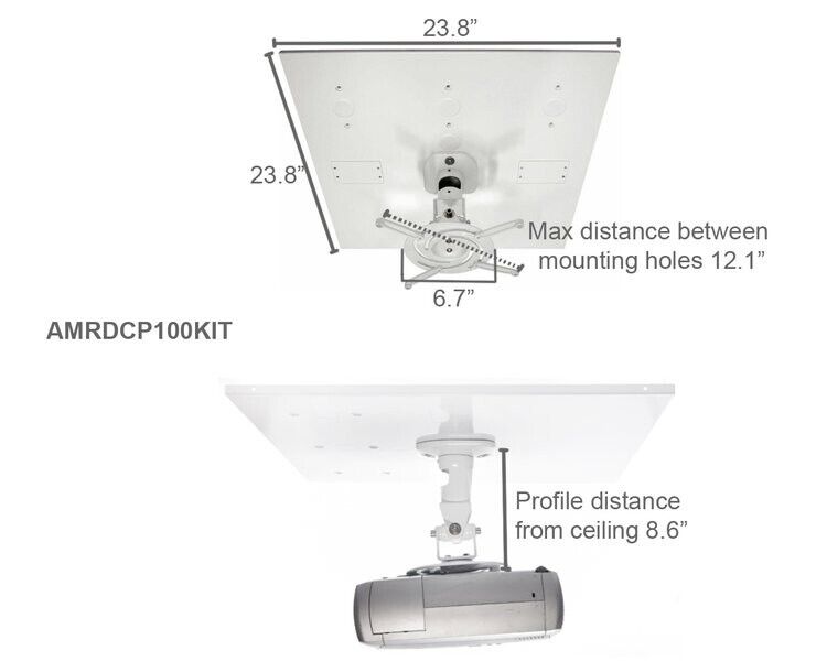 Amer Mounts AMRDCP100KIT Universal 2'x2' Drop Ceiling Projector Mounting Kit WHT