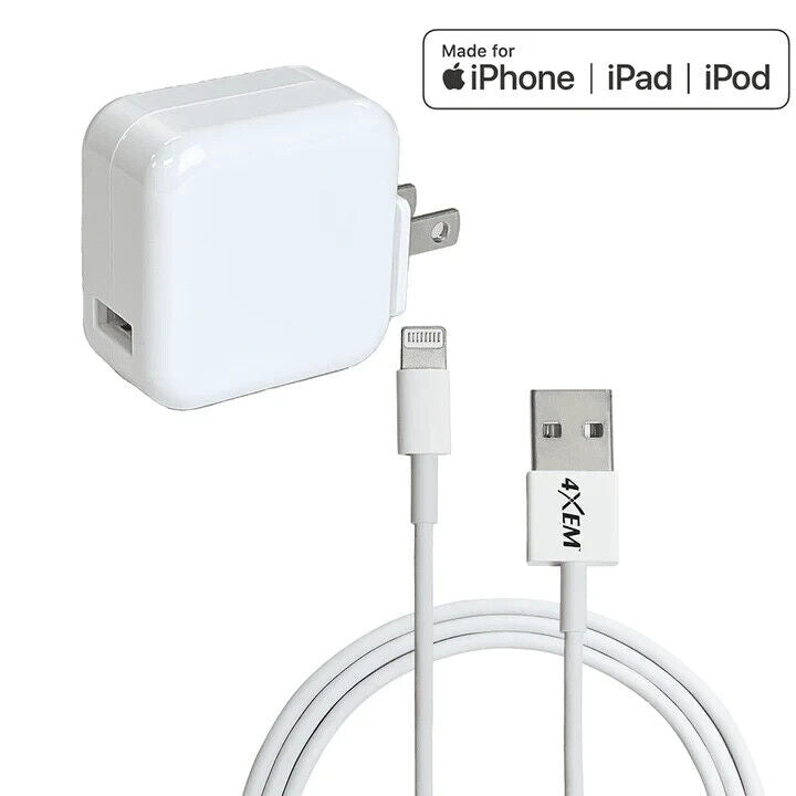 4XEM 4XIPADKIT3 3ft Charging Cable 12W Wall Charger iPad MFi Certified White