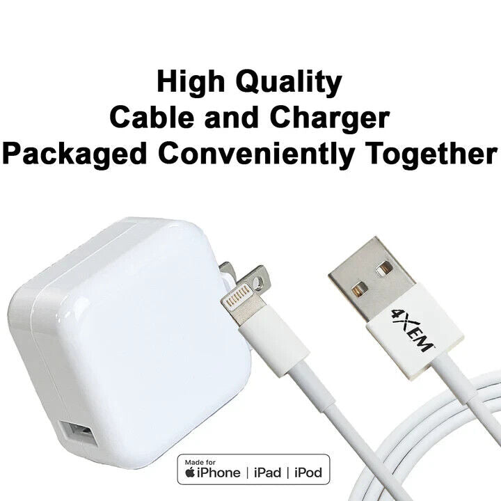 4XEM 4XIPADKIT3 3ft Charging Cable 12W Wall Charger iPad MFi Certified White