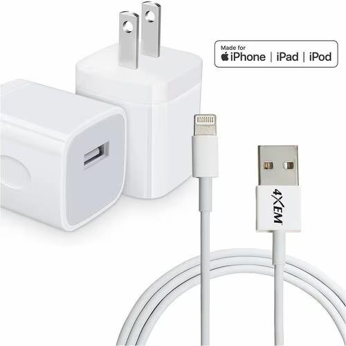 4XEM 4XAPPLKIT6 6ft 5W iPhone iPod Charging Kit USB-A MFi Cert White Cord