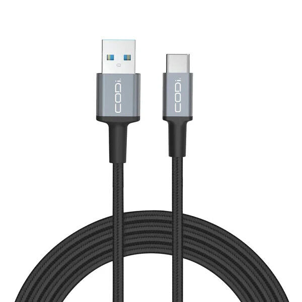 Codi A01100 3' (36") Braided Nylon USB-A to USB-C Charge Sync Cable Slim Black
