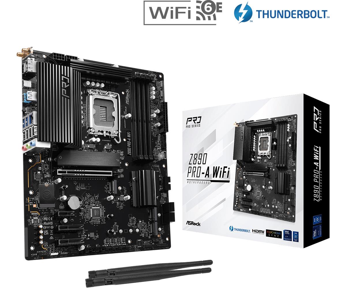 ASRock Z890 PRO-A WIFI MB Intel Core LGA1851 DDR5 2.5G LAN HDMI DP RAID M.2 ATX