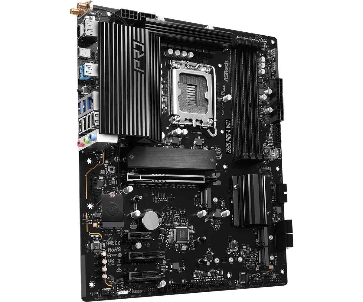 ASRock Z890 PRO-A WIFI MB Intel Core LGA1851 DDR5 2.5G LAN HDMI DP RAID M.2 ATX
