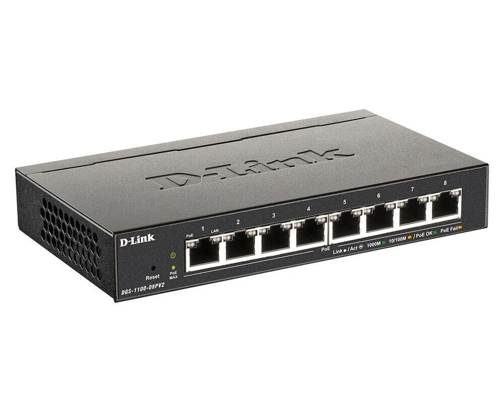 D-Link DGS-1100-08PV2 8 Port Smart Managed Gigabit PoE+ Switch 64W Metal Black