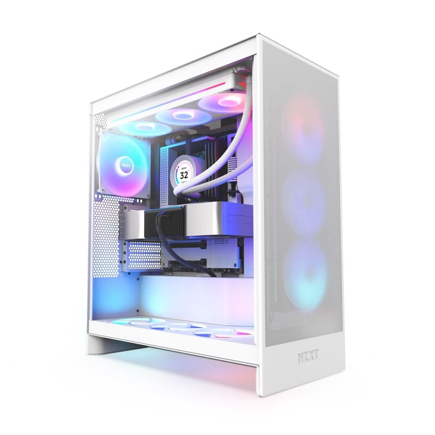 NZXT CM-H72FW-R1 H7 Flow RGB Fan Mid Tower ATX Airflow PC Case Steel Glass White