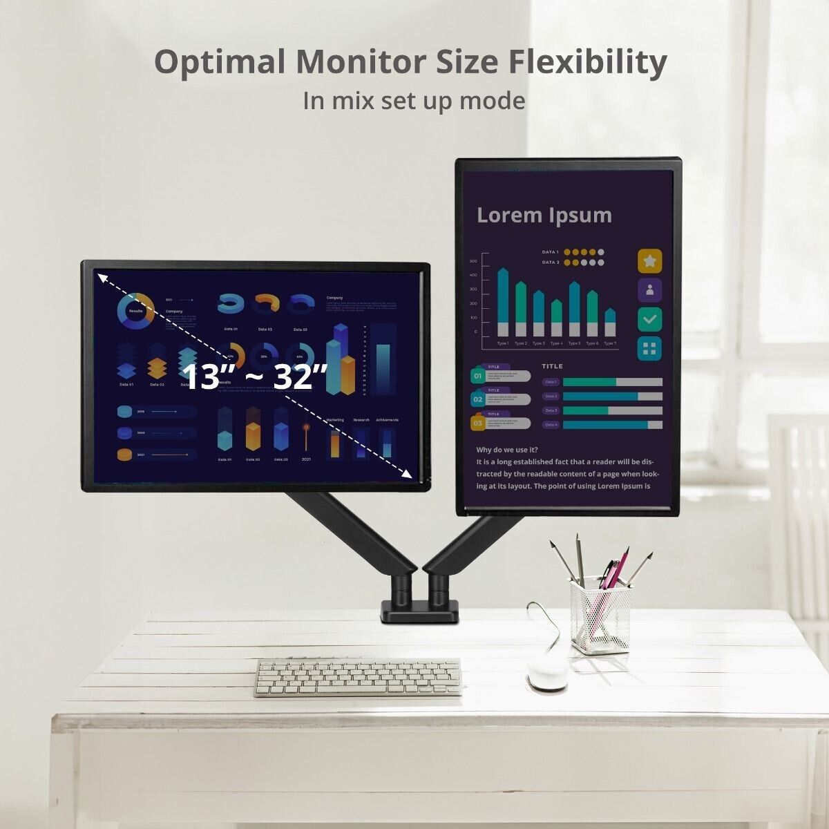 SIIG CE-MT3Y11-S1 Dual Monitor Gas Arm Desk Mount upto 32" 22 lbs VESA 75 100mm