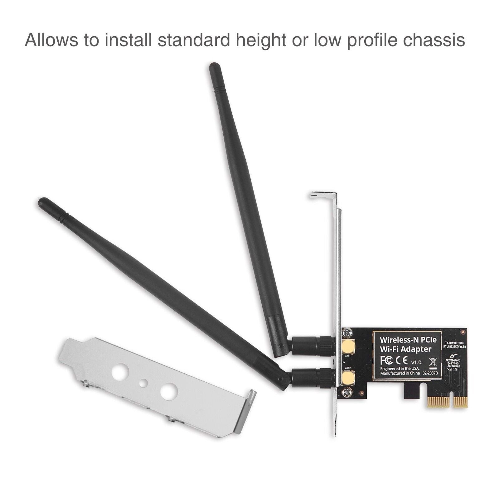 SIIG CN-WR0811-S2 2.4GHz PCIe WiFi Expansion PCIe Low Prof Card Adapter w 2 Ant