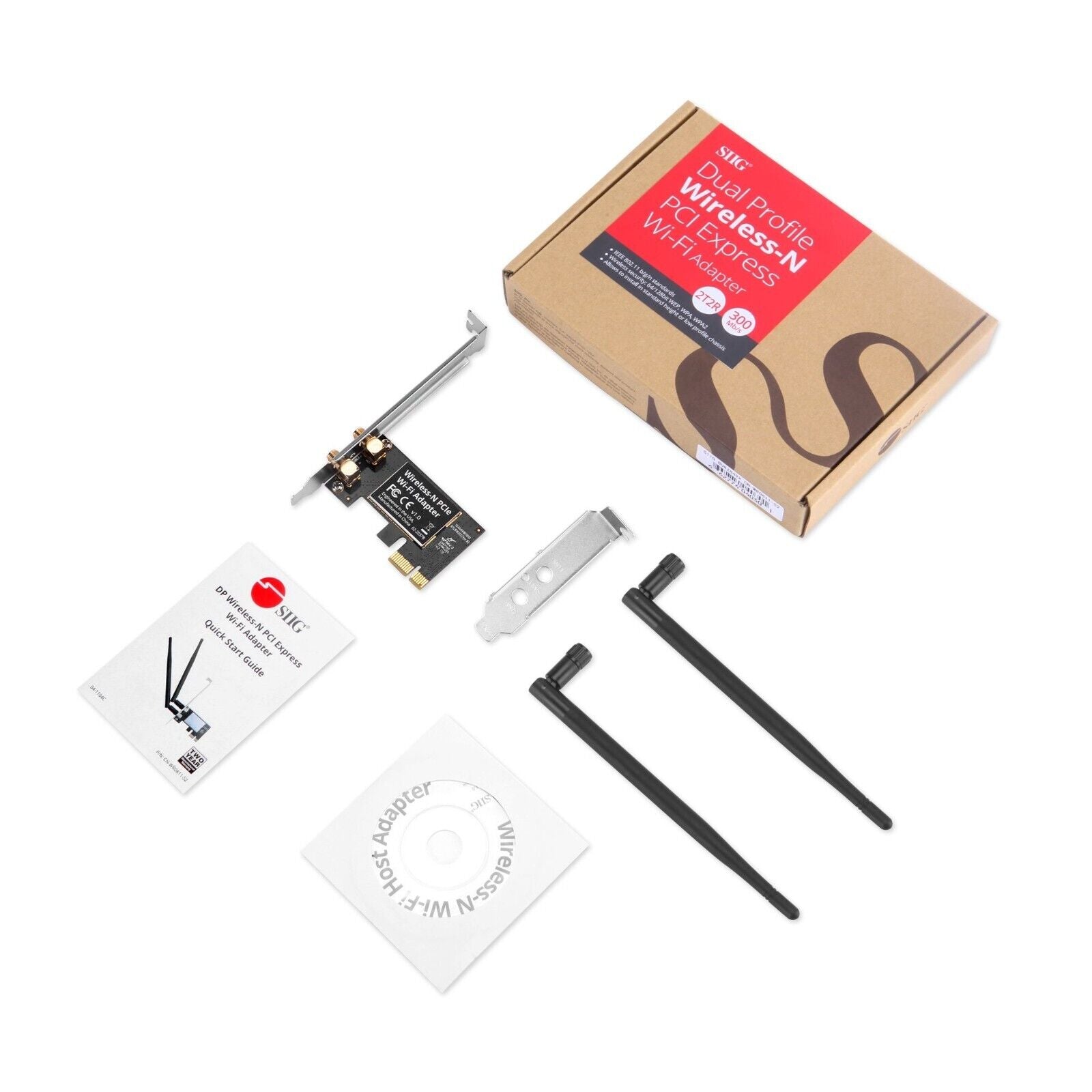 SIIG CN-WR0811-S2 2.4GHz PCIe WiFi Expansion PCIe Low Prof Card Adapter w 2 Ant