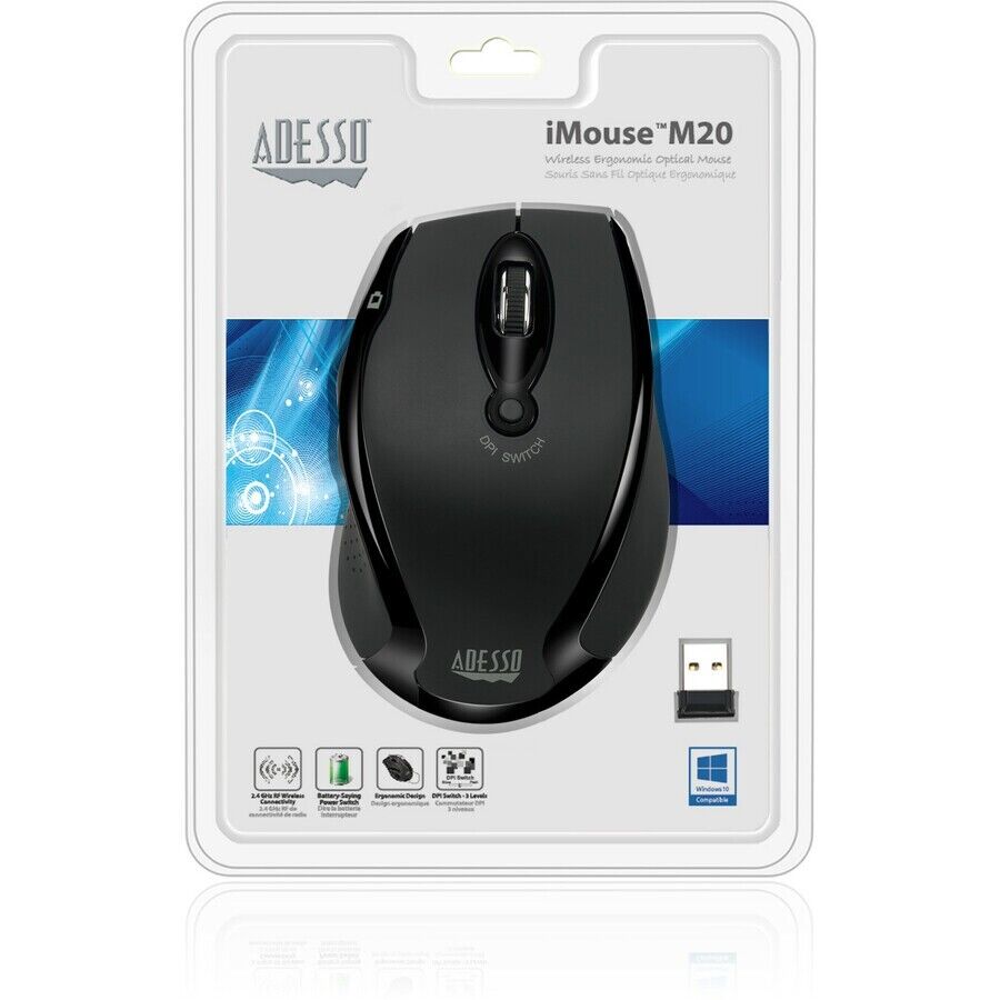 Adesso iMouse M20B Wireless Ergonomic Right Handed Mouse 1500dpi 6 Btns Scroll