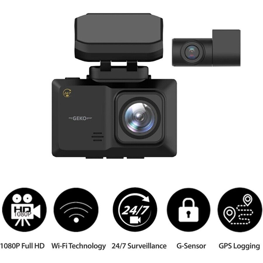 Adesso GO95132G GekoGear Orbit 951 2.4" LCD FHD 1920x1080 Dash Cam Front Back
