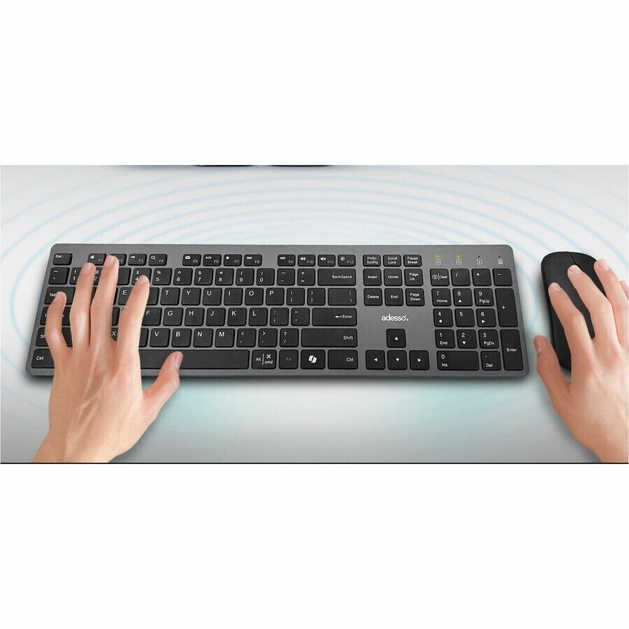 Adesso WKB-7300CB Wireless 112 Keys Easy Keyboard Mouse RF 1200dpi USB-C CoPilot