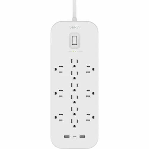 Belkin SRA007p12tt6 6Ft 12-Outlets Surge Protector USB-C/A 4000J Power Strip WHT