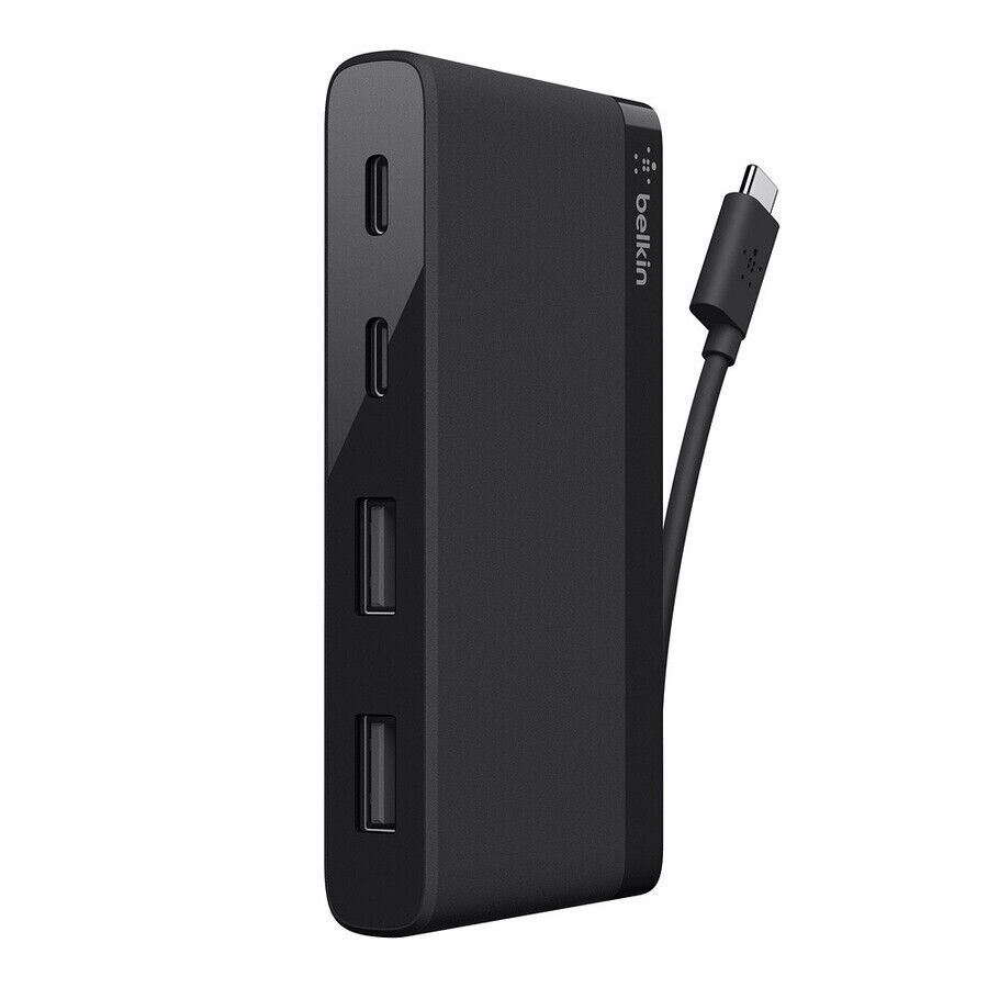 Belkin B2B153-04-BLK 4-Port USB Mini Hub 2.5" Cable Foldaway 2x USB-C 2x USB-A