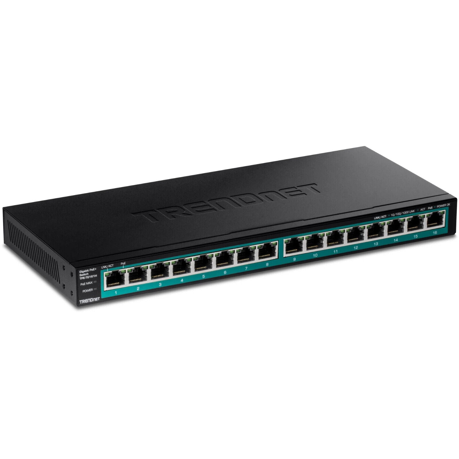TRENDnet TPE-TG161H 16-Port Gigabit PoE+ Switch, 16 x Gigabit PoE+ Ports, 120W
