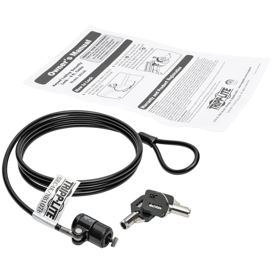 Eaton SEC4K 4Ft Security Keyed Lock Cable for Laptops Peripherals PVC Zinc Alloy