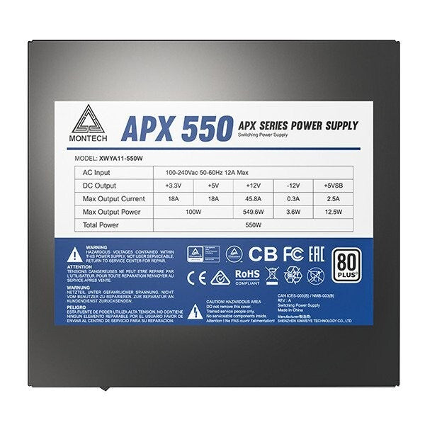 Montech APX 550W APX Series Power supply (internal) - DC-DC - ATX12V - 80 PLUS