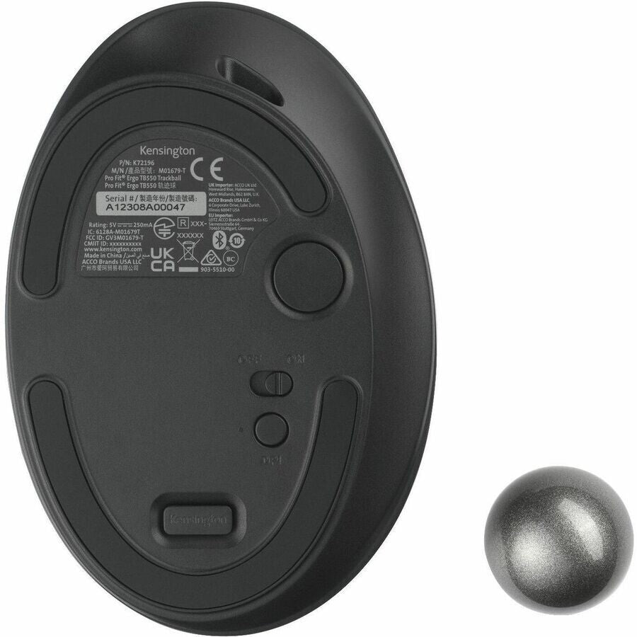 Kensington K72196WW Pro Fit TB550 Wireless BT Trackball Mouse 1600DPI 7 BTN Ergo