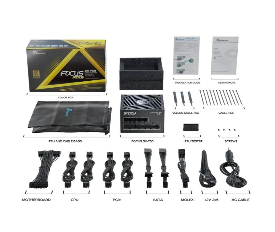 Seasonic FOCUS GX-750 (ATX3) - 750W - 80+ Gold - Full-Modular - ATX Form Factor