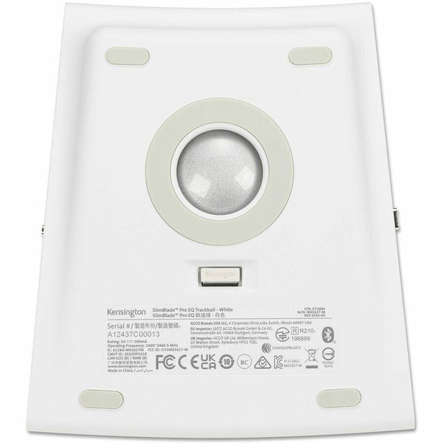 Kensington K72084NA SlimBlade Pro EQ Wireless RD BT USB-C 8 BTNS Trackball White