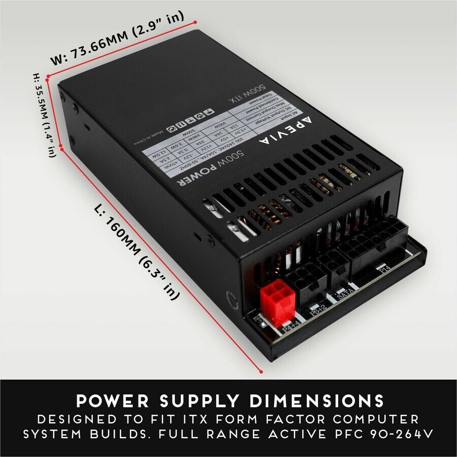 Apevia ITX-PFC500W 500W Power Supply Black ATX, 1U, Mini-ITX/Flex ATX, Internal