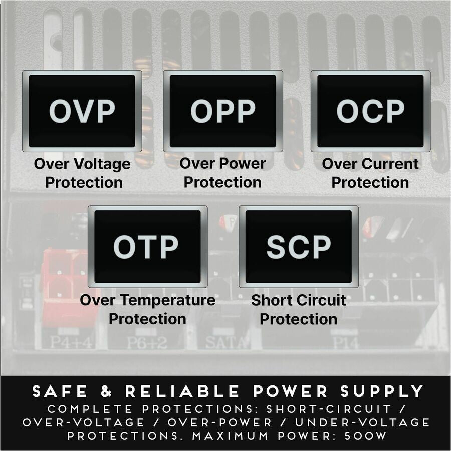 Apevia ITX-PFC500W 500W Power Supply Black ATX, 1U, Mini-ITX/Flex ATX, Internal