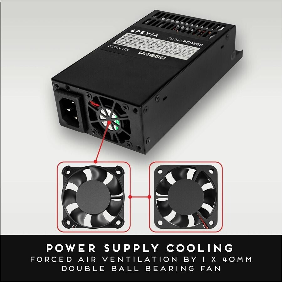 Apevia ITX-PFC500W 500W Power Supply Black ATX, 1U, Mini-ITX/Flex ATX, Internal