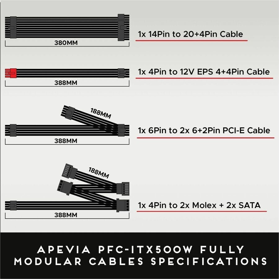 Apevia ITX-PFC500W 500W Power Supply Black ATX, 1U, Mini-ITX/Flex ATX, Internal