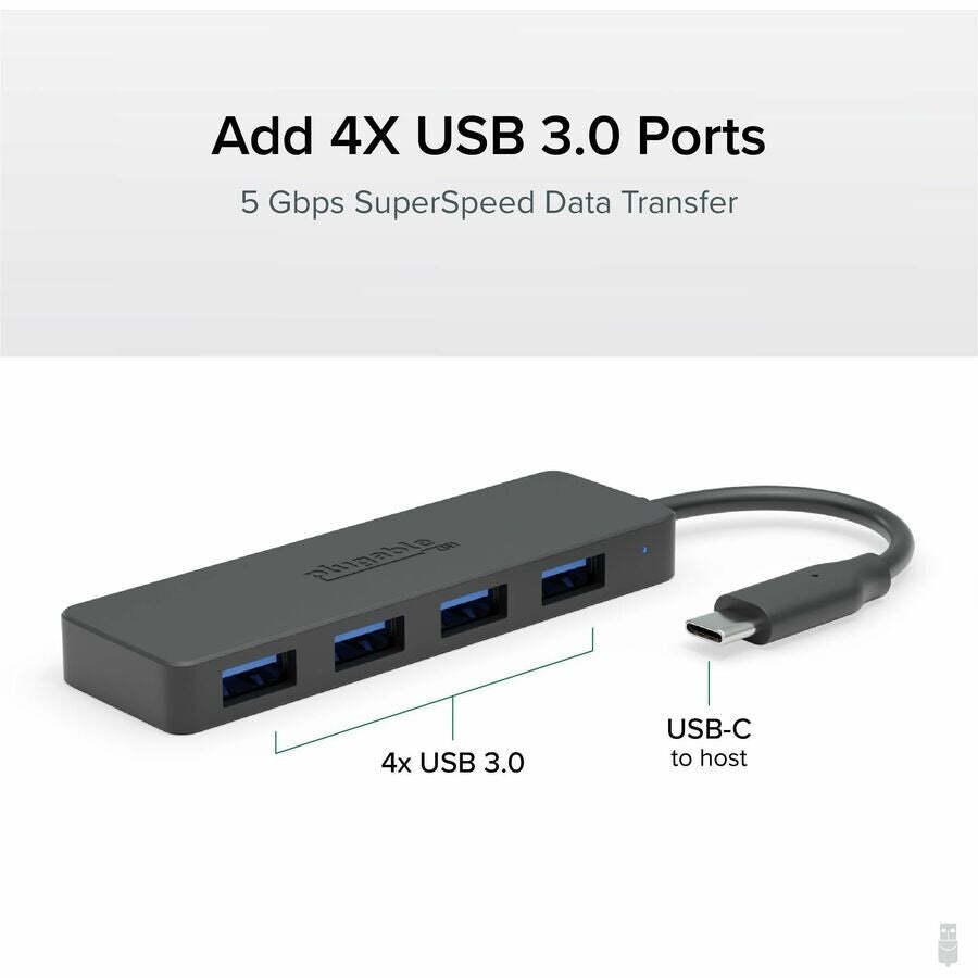 Plugable USBC-HUB4A 4 Port USB-C to USB 3.0 Hub Laptop Splitter 640Mbps Transfer