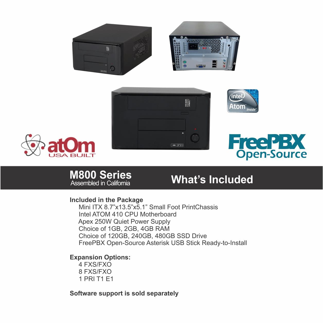 Atom Asterisk FreePBX Open Source M804 Business VoIP IP PBX 1GB up to 42 Users