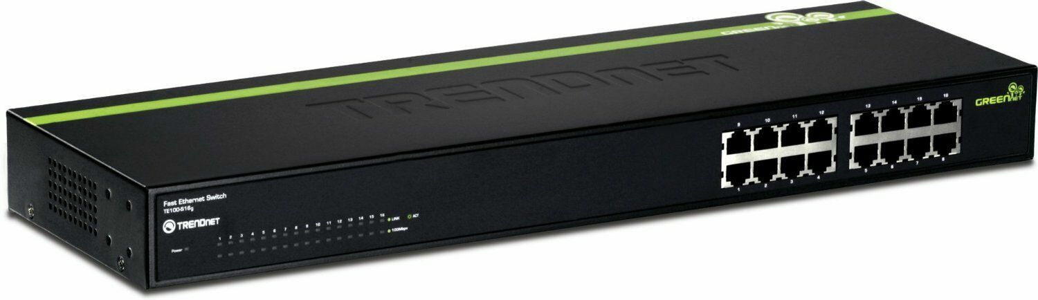 TRENDnet TE100-S16g 16-Port 10/100Mbps GREENnet Metal Unmanaged Ethernet Switch