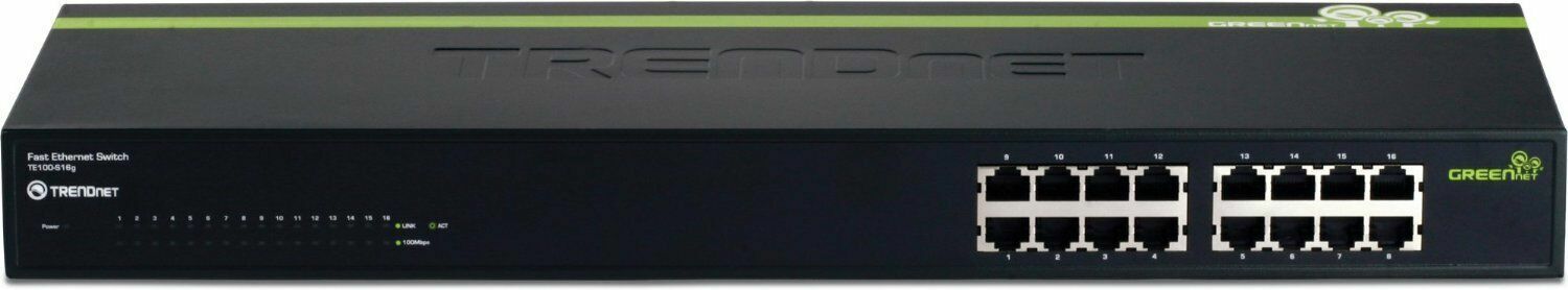 TRENDnet TE100-S16g 16-Port 10/100Mbps GREENnet Metal Unmanaged Ethernet Switch