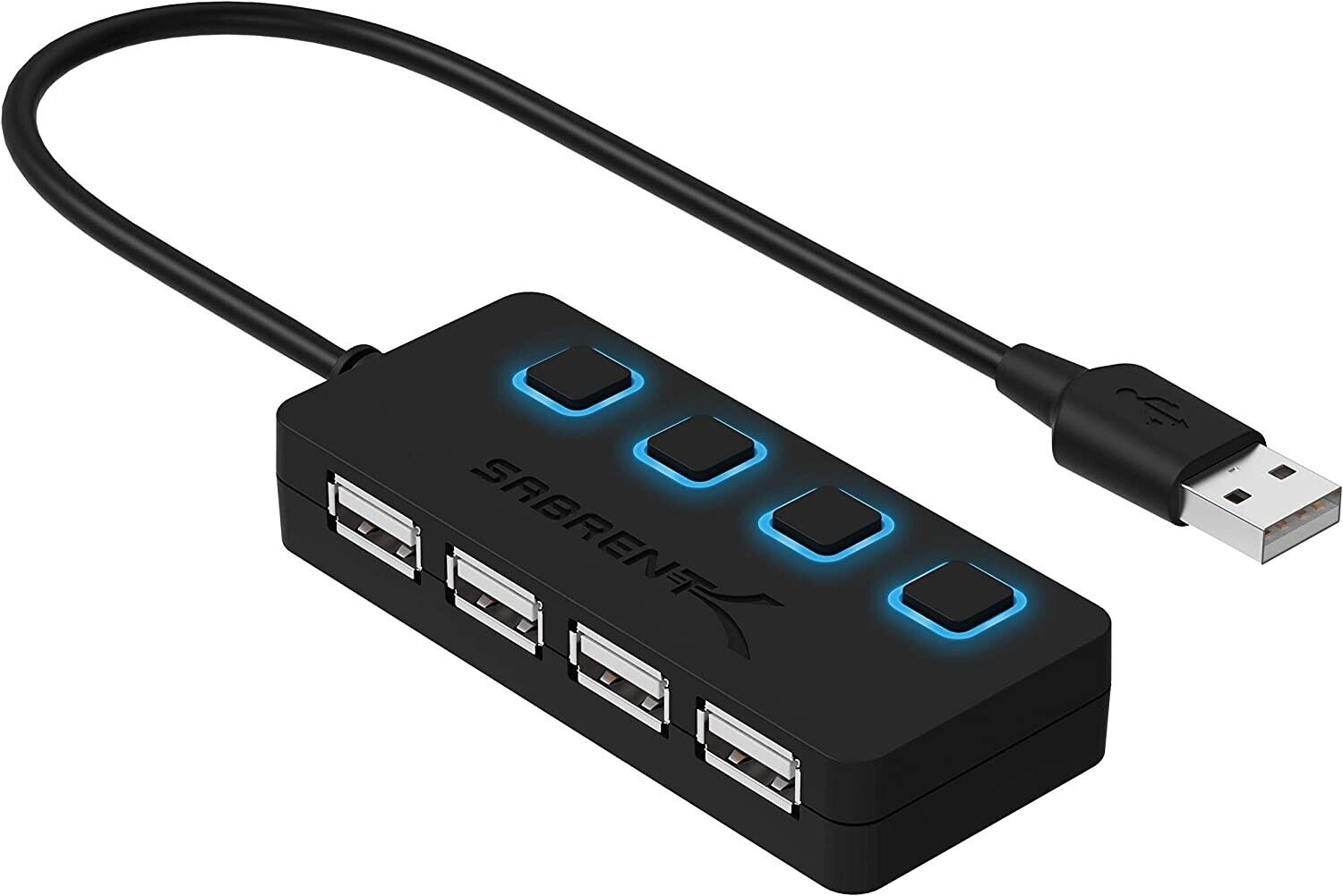 Sabrent HB-UMLS 4 Port USB 2.0 Hub with Individual Power Switch Blue LED