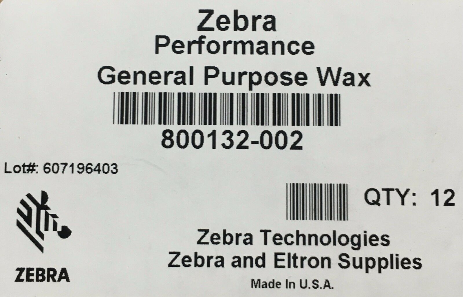 Zebra 800132-002 Wax Ribbon 2.24in x 242ft 5319 0.5in core Thermal Transfer 12RL