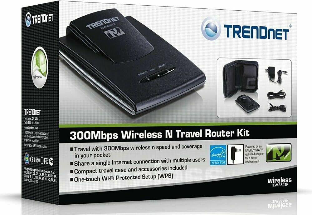 TRENDnet TEW-654TR 300 Mbps 1-Port 10/100 N300 Wireless Hotel Travel Router Kit