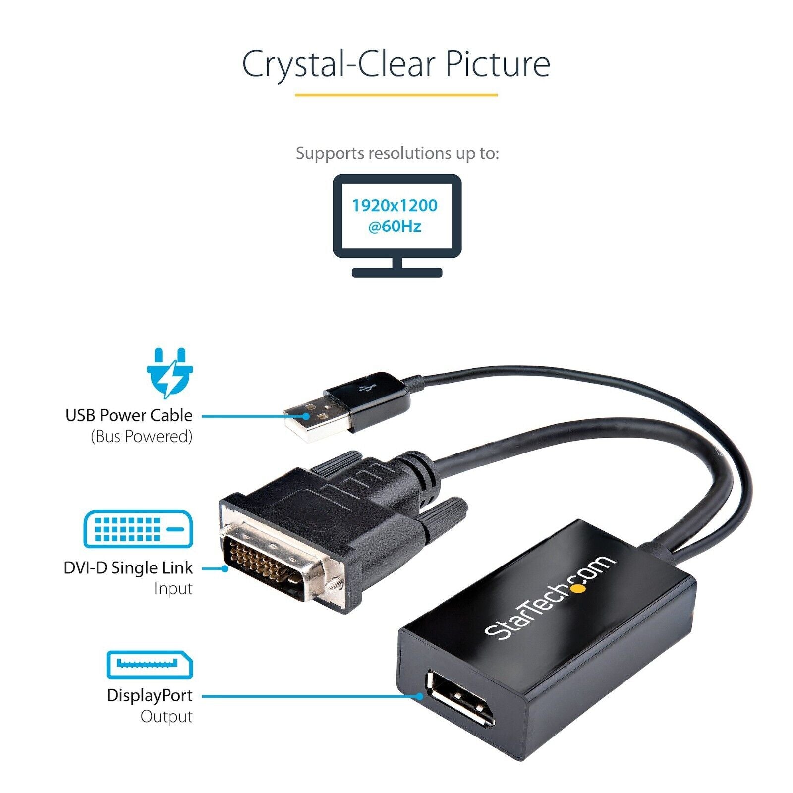StarTech DVI2DP2 DVI to DisplayPort Adapter with USB Power - DVI-D to DP Video
