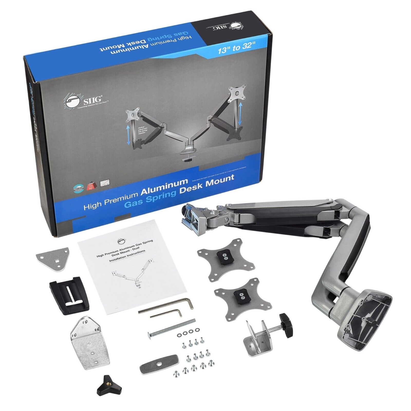 SIIG CE-MT2E12-S1 High Premium Aluminum Gas Spring Desk Mount - Dual Monitor