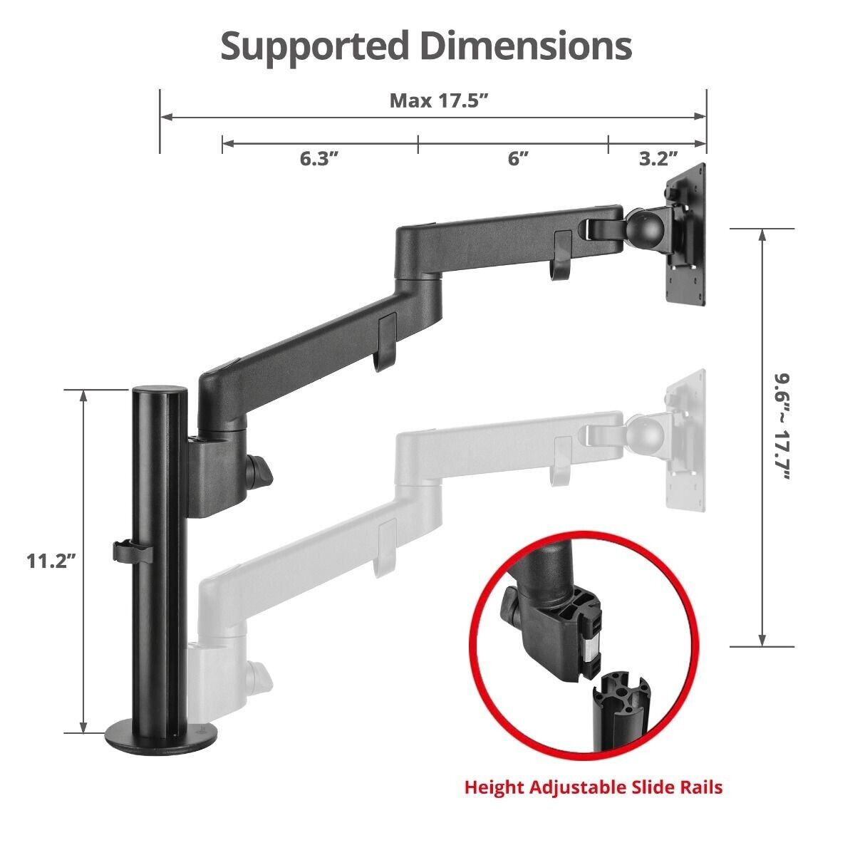 SIIG CE-MT3D11-S1 Single Pole Arm Multi-Angle Replaceable Articulating Monitor