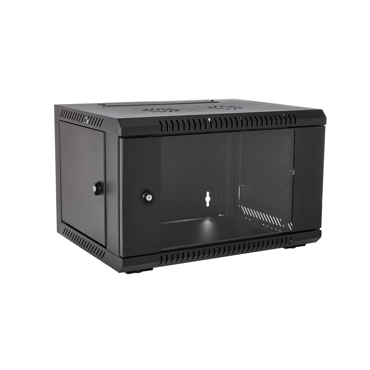 V7 RMWC6U-1N 6U Rack Wall Mount Locking Enclosure w 4 Casters, Keys, Hardware