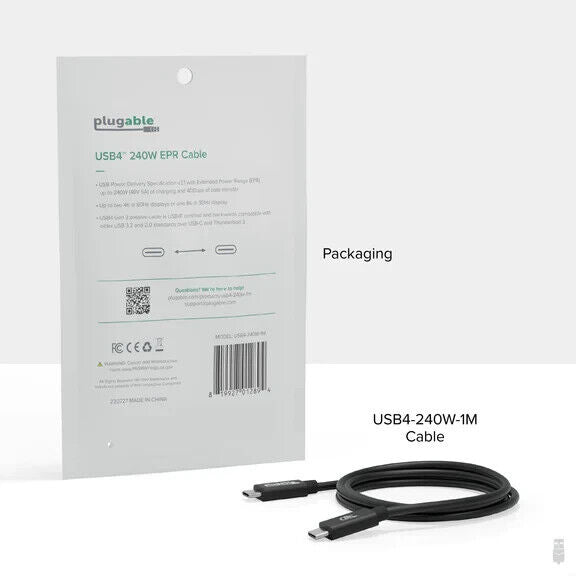 Plugable USB4-240W-1M USB4 Cable with 240W Charging, 3.3 Feet (1M), USB-IF