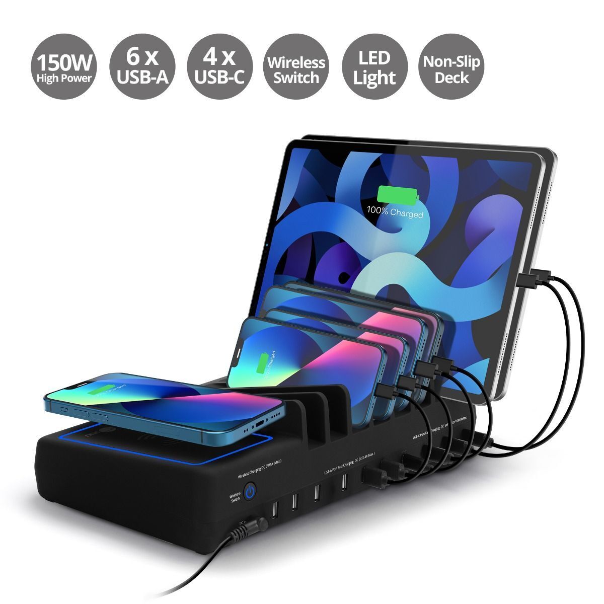 SIIG AC-PW1R11-S1 10-Port USB-A/C & Wireless Charging Station - 150W